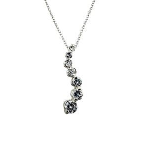 Cubic Zirconia Journey Pendant Graduated Silver Tone Chrome Finish 18" Necklace